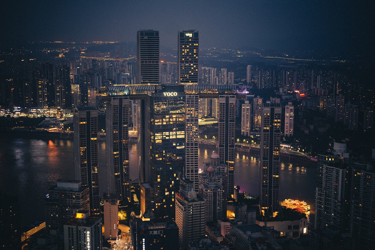 Chongqing skyline at night beside the Yangtze River